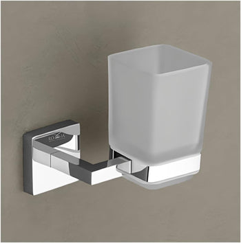 TAURISH Glass Toothbrush Holder Wall Mounted Bathroom Accessory Chrome Finish 304 Stainless Steel Base Tumbler Holder Toothbrush Organizer Modern Bathroom Storage