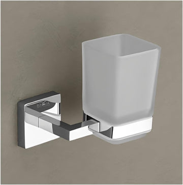 TAURISH Glass Toothbrush Holder Wall Mounted Bathroom Accessory Chrome Finish 304 Stainless Steel Base Tumbler Holder Toothbrush Organizer Modern Bathroom Storage