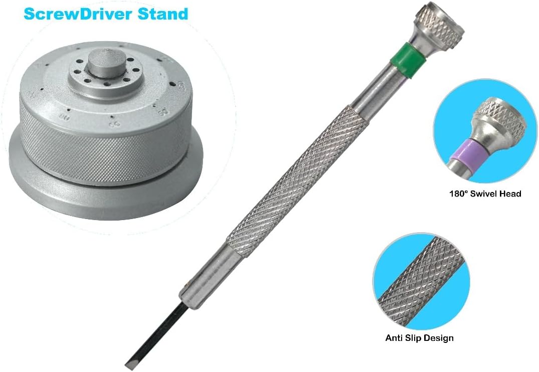 TAURISH 9-Piece Watchmaker Screwdriver Set with Revolving Stand & Extra Blades - Precision Screwdriver Set for Watch Repair, Jewelry, and Electronics, Includes Sizes 0.5mm to 2.5mm