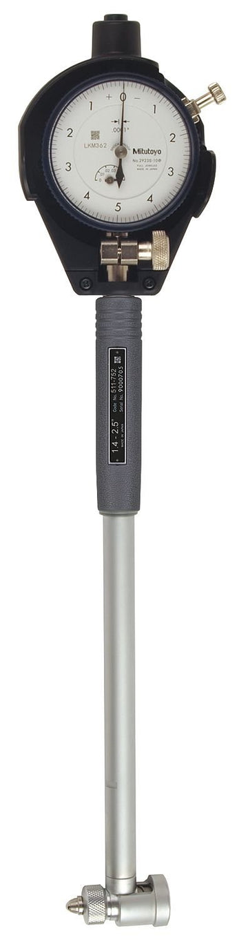 Mitutoyo 511-752 Bore Gauge and Dial Indicator, Inch, 1.4-2.5" Range, 0.0001" Graduations, +/- 0.0002" Accuracy