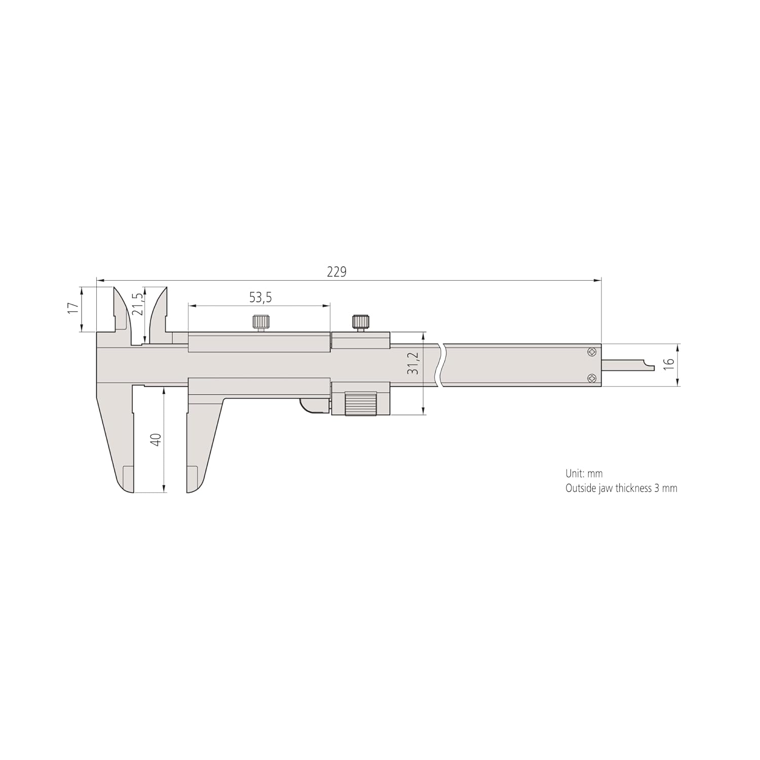 Mitutoyo 532-120 Vernier Caliper, Stainless Steel, Inch/Metric, 0-7" Range, +/-0.0011" Accuracy, 0.001" Resolution
