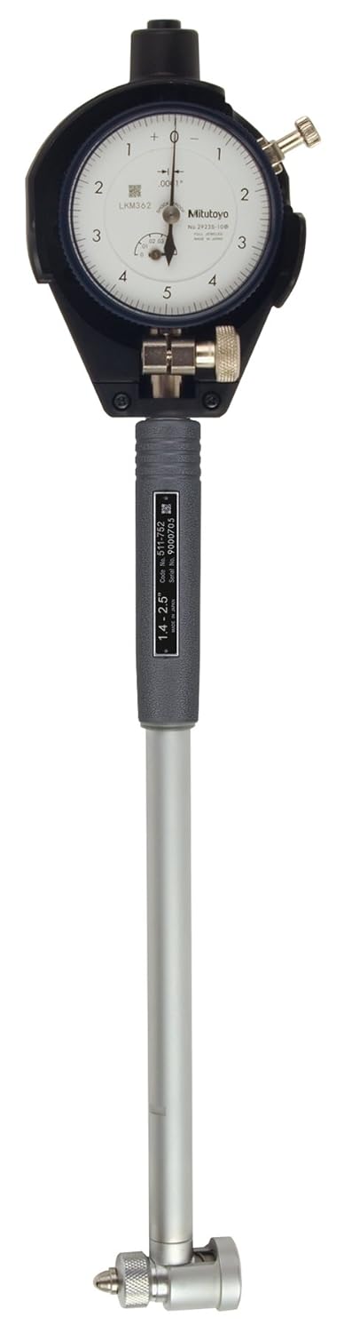 Mitutoyo 511-752CAL Bore Gauge and Dial Indicator with Calibration, Inch, 1.4-2.5" Range, 0.0001" Graduations, +/- 0.0002" Accuracy
