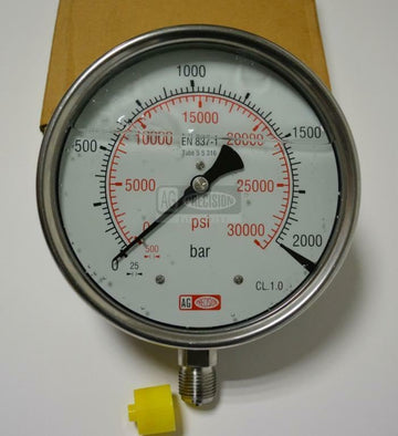 TAURISH High Pressure Gauge Dual Scale 0-2000 BAR / 0-30000 PSI for Common Rail Diesel Testing Glycerin Filled Heavy Duty Accurate (+/-1%)