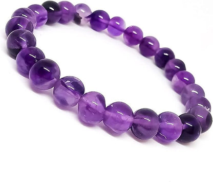 Natural Amethyst Crystal Bracelet for Women and Men 8mm Beads, Stretchable Design, Healing Crystal Jewelry, Perfect Healing Gift for Women, Crystal Bracelet Beads for Meditation & Spiritual Growth Pack of 2