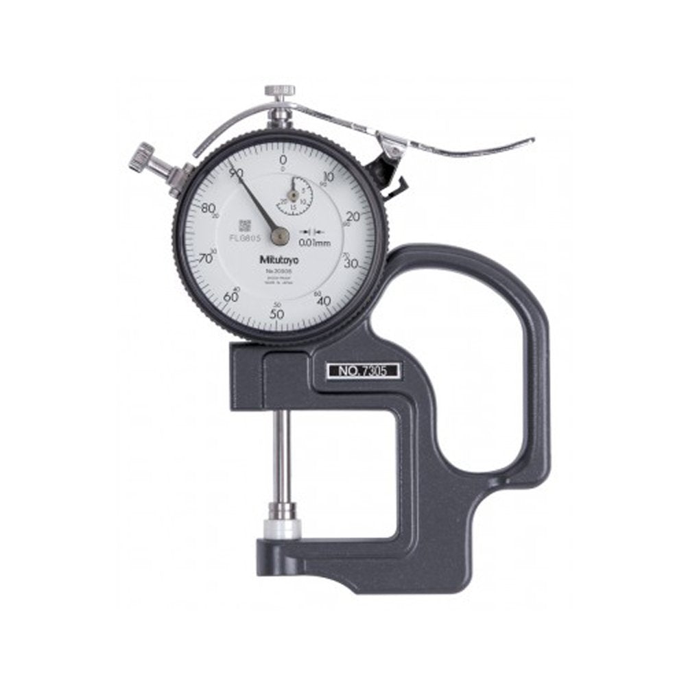 Mitutoyo 7305 Dial Thickness Gage, Flat Anvil, Standard Type, 0-20mm Range, 0.01mm Graduation, +/- 20 micrometer Accuracy