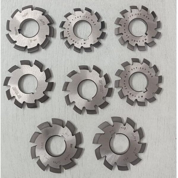 TAURISH 10 DP Involute Gear Cutters Set of 8 Pieces – PA 20° Pressure Angle, 1" Bore (25.4mm), HSS M2 Material, No. 1-8