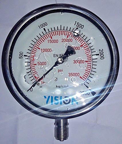 High Pressure Gauge Dual Scale 0 2500 BAR 0-35000 PSI Vision Stainless Steel