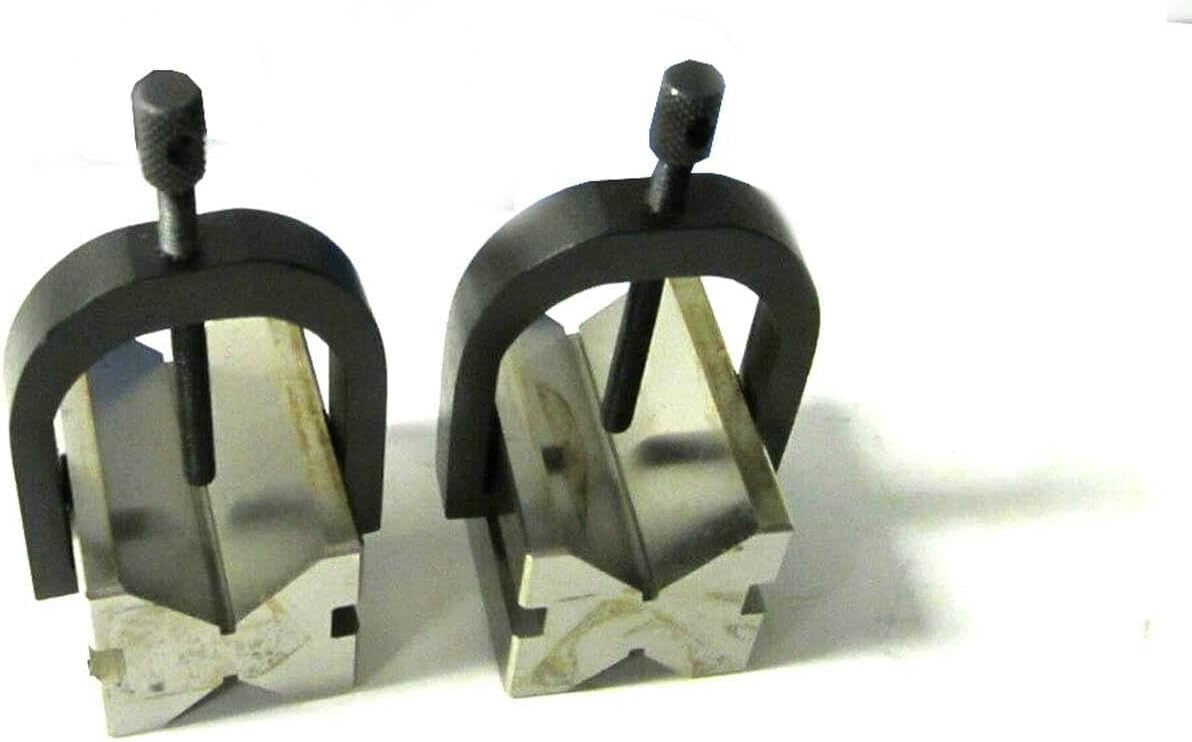 AnNafi Industrial H5608 - V-Block Pair w/Clamps 1-5/8" | 100% Accurate Surface | Grounded Flat Hardened Blocks |Milling Mechanic Engineering Measuring Tools