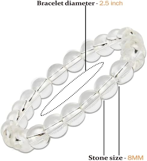 Natural Clear Quartz Healing Crystal Bracelet for Men & Women 8mm Beads, Stretchable Cord, Clarity & Energy Amplification Jewelry for Spiritual Healing & Balance Pack of 2