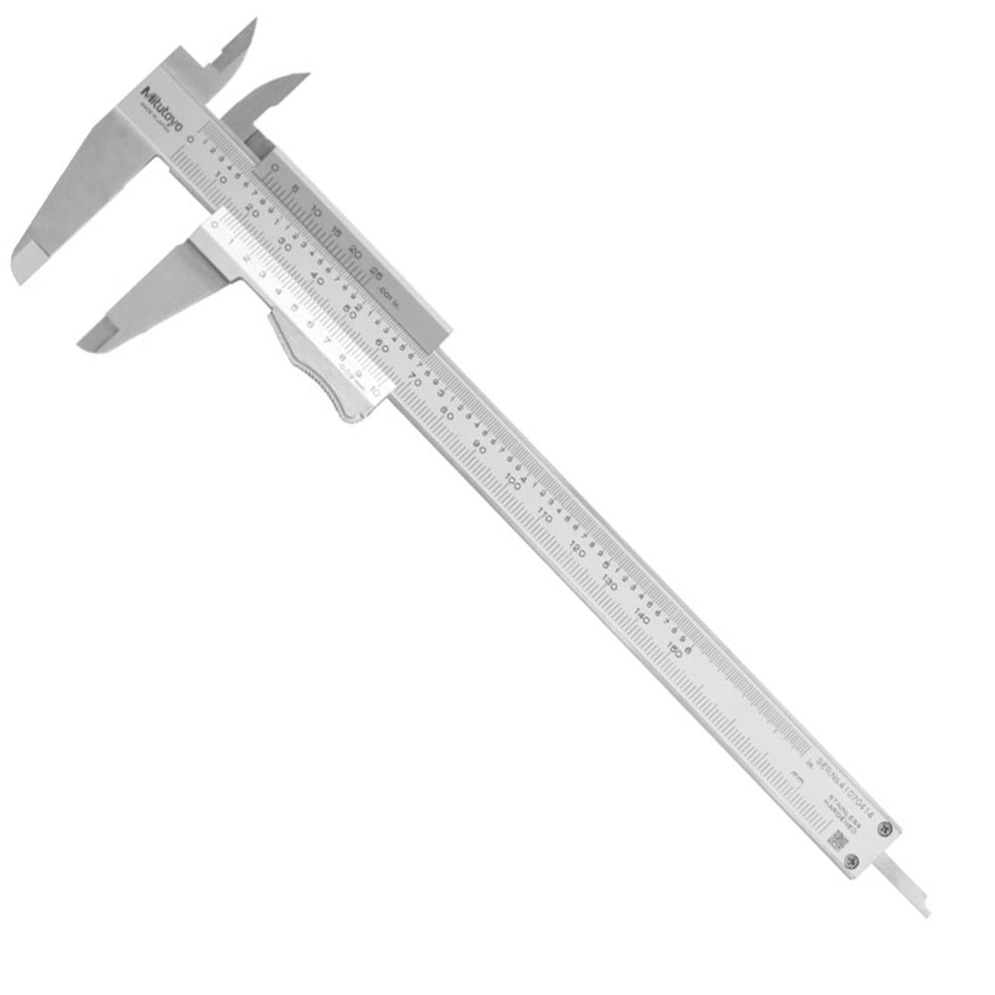 Mitutoyo 531-128 Vernier Calipers, Stainless Steel, for Inside, Outside, Depth and Step Measurements, Inch/Metric, 0"/0mm-6"/150mm Range, +/-0.0011"/0.03mm Accuracy, 0.001"/0.02mm Resolution, 40mm Jaw Depth