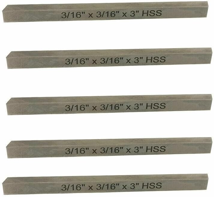 TAURISH 3/16" x 3/16" x 3" M2 HSS Square Tool Bit Lathe Fly Cutter 5 Pieces Pack Hardened & Ground for Accuracy