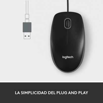 Logitech M100 Corded Mouse – Wired USB Mouse for Computers and Laptops, for Right or Left Hand Use, Black