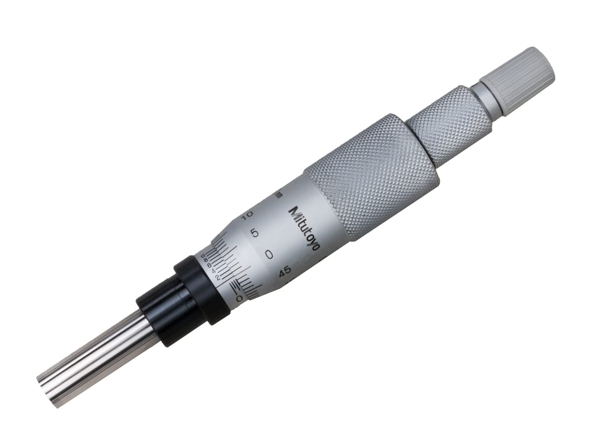 Mitutoyo 153-203 Micrometer Head, Non-Rotating Spindle, 0-25mm Range, 0.01mm Graduation, +/-0.003mm Accuracy, Plain Thimble, Flat Face