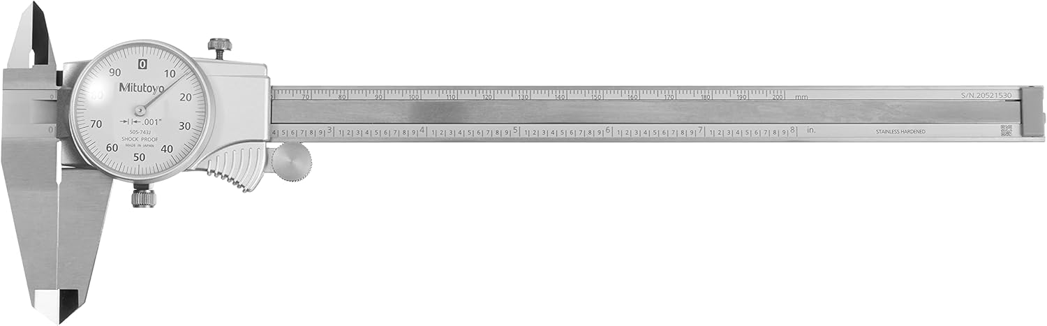 Mitutoyo 505-743J 0-8 Inch, .001 Inch Dial Caliper, .1 Inch/Revolution