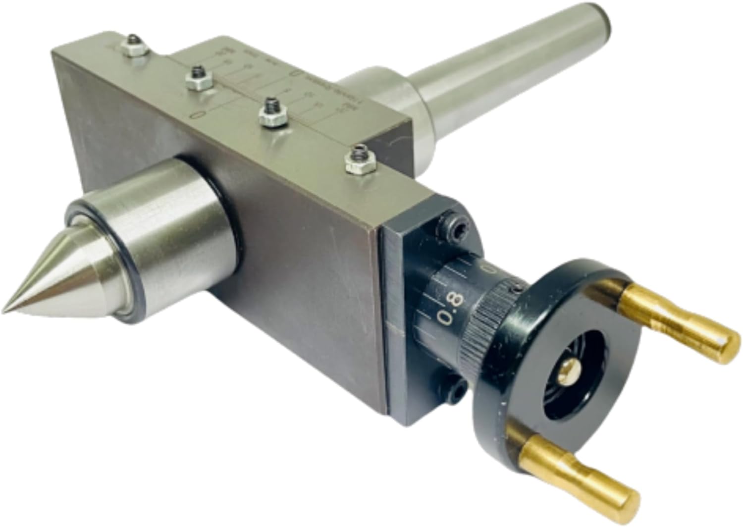 TAURISH Lathe Taper Turning Attachment MT2 Shank Revolving Live Center - Double Bearing, Hardened Point, Adjustable Slide, Fits Tailstocks with 2 Morse Taper