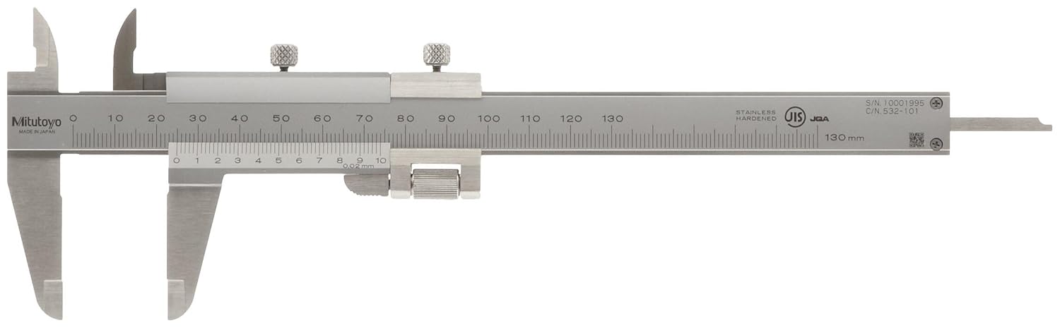 Mitutoyo 532-101 Vernier Caliper, Stainless Steel, 0-130mm Range, +/-0.03mm Accuracy, 0.02mm Resolution