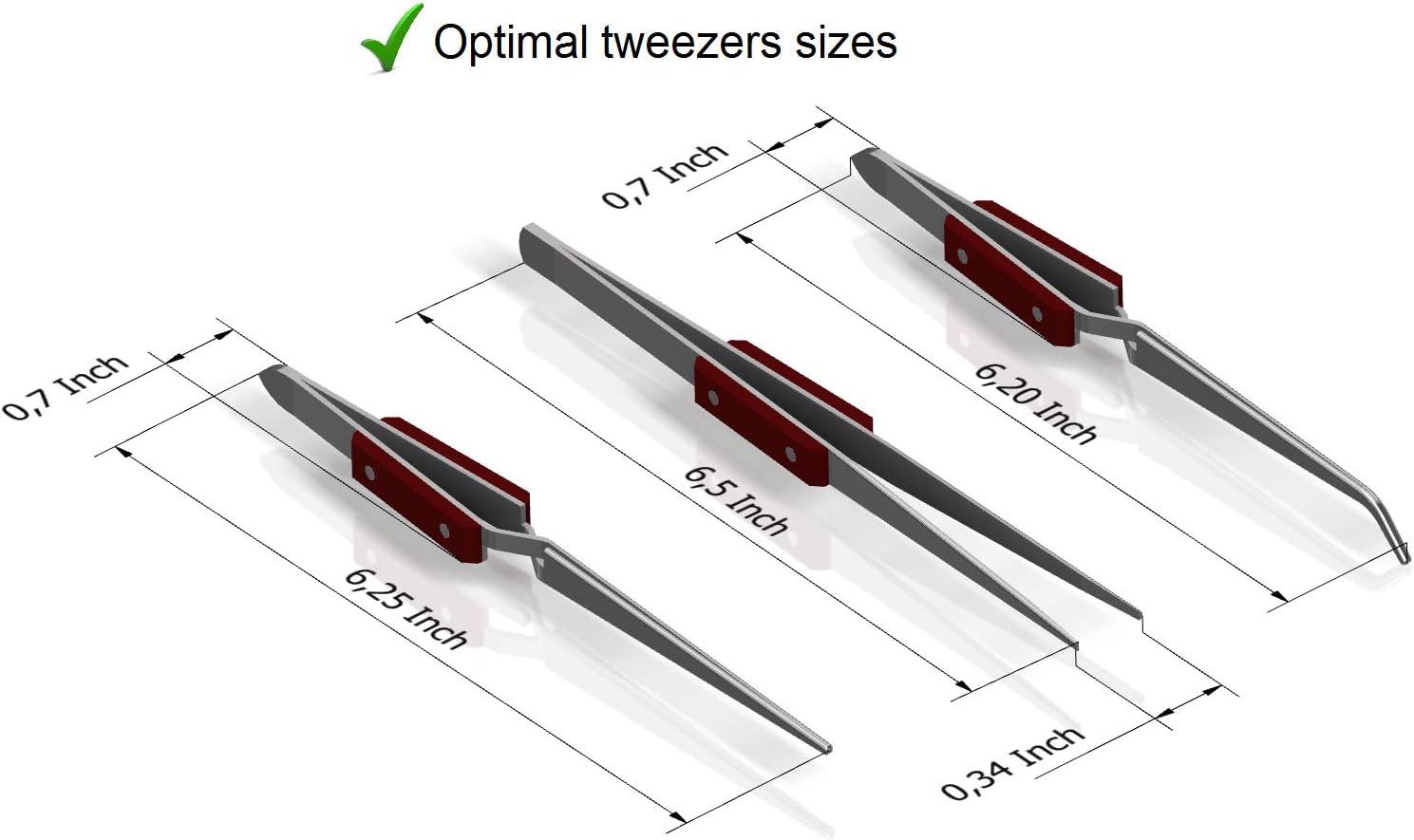 Fiber Grip Tweezers & Cross locking & Straight Soldering tweezers jewelers - 3 piece set