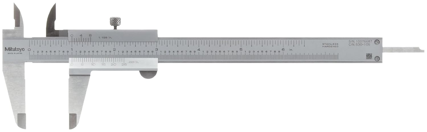 Mitutoyo 530-105 Vernier Calipers, Stainless Steel, for Inside, Outside, Depth and Step Measurements, Inch, 0"-6" Range, +/-0.0015" Accuracy, 0.001" Resolution, 1.58" Jaw Depth, 300mm