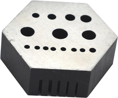 TAURISH Hexagonal Steel Riveting Anvil Block 17mm Thick Multi-Functional Bench Tool for Drilling, Riveting, Jewelry Making, and Watch Repair Hardened Steel Block with 15 Holes and 5 Slots