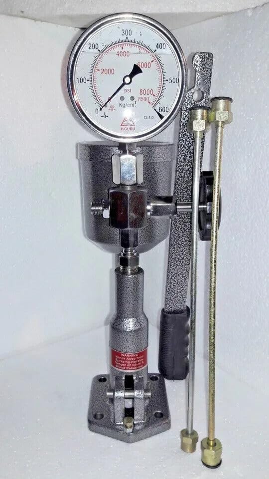 TAURISH Diesel Injector Nozzle Tester Stainless Steel Gauge 600 Kg/8500 PSI & 420 Kg/6000 PSI – Heavy Duty Pressure Gauge, Bosch Design, Leakage & Spray Pattern Test Equipment