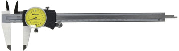 Mitutoyo 505-731 Dial Caliper, Stainless Steel, Yellow Face, 0-200 mm Range, +/-0.03 mm Accuracy, 0.02 mm Resolution
