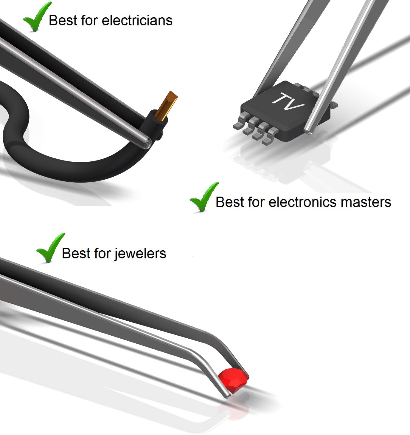 Fiber Grip Tweezers & Cross locking & Straight Soldering tweezers jewelers - 3 piece set