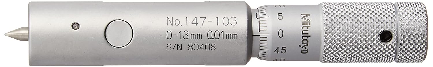 Mitutoyo 147-103 Can Seam Micrometer, Ratchet Stop, 0-13mm Range, 0.01mm Graduation, +/-0.003mm Accuracy, For Steel Cans