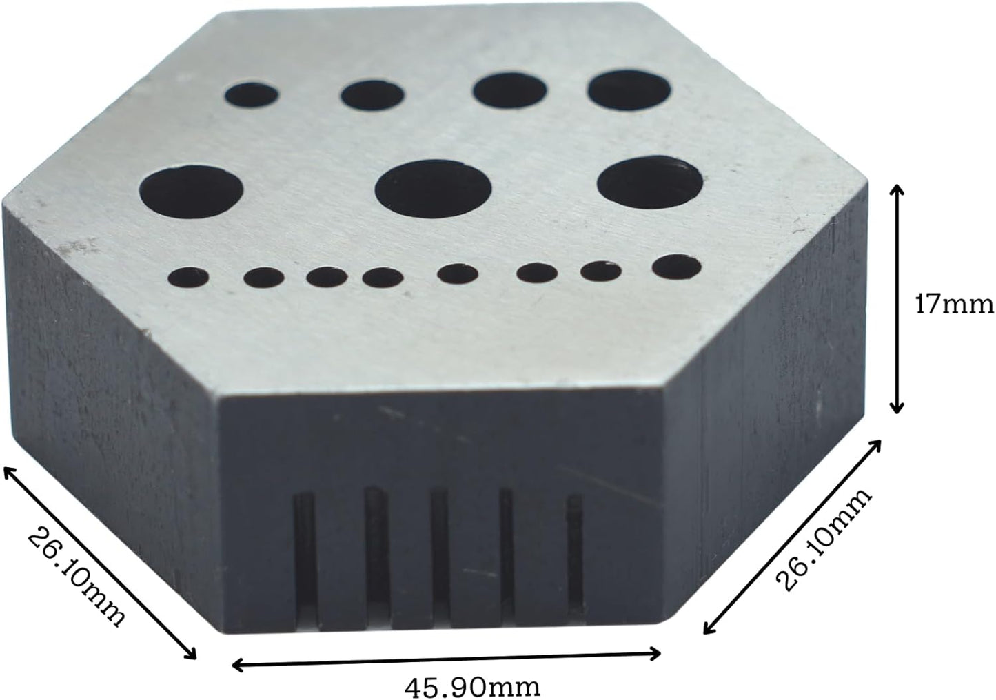 TAURISH Hexagonal Steel Riveting Anvil Block 17mm Thick Multi-Functional Bench Tool for Drilling, Riveting, Jewelry Making, and Watch Repair Hardened Steel Block with 15 Holes and 5 Slots