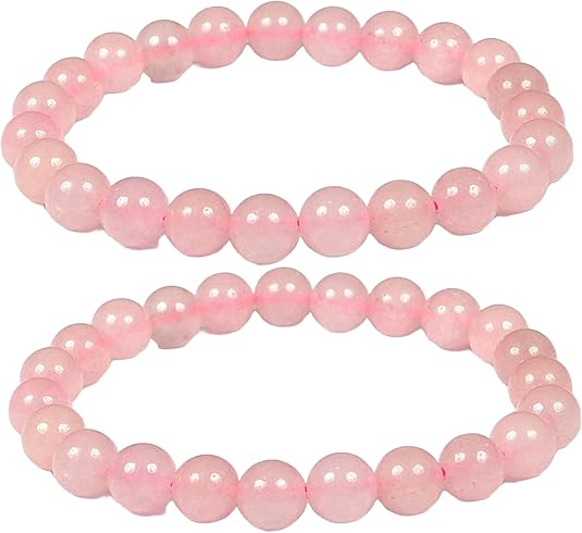 Natural Rose Quartz Healing Crystal Bracelet for Women 8mm Beads, Stretchable Cord, Calming Gemstone Jewelry, Perfect Gift for Emotional Healing & Self-Love Pack of 2