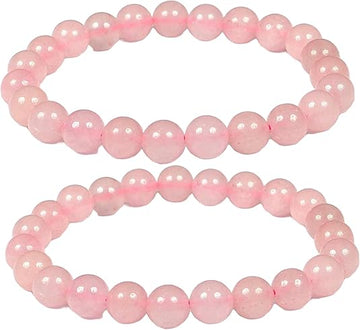 Natural Rose Quartz Healing Crystal Bracelet for Women 8mm Beads, Stretchable Cord, Calming Gemstone Jewelry, Perfect Gift for Emotional Healing & Self-Love Pack of 2