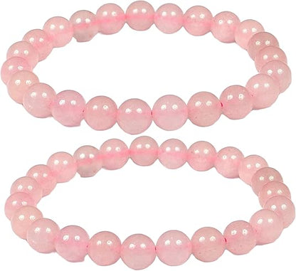 Natural Rose Quartz Healing Crystal Bracelet for Women 8mm Beads, Stretchable Cord, Calming Gemstone Jewelry, Perfect Gift for Emotional Healing & Self-Love Pack of 2