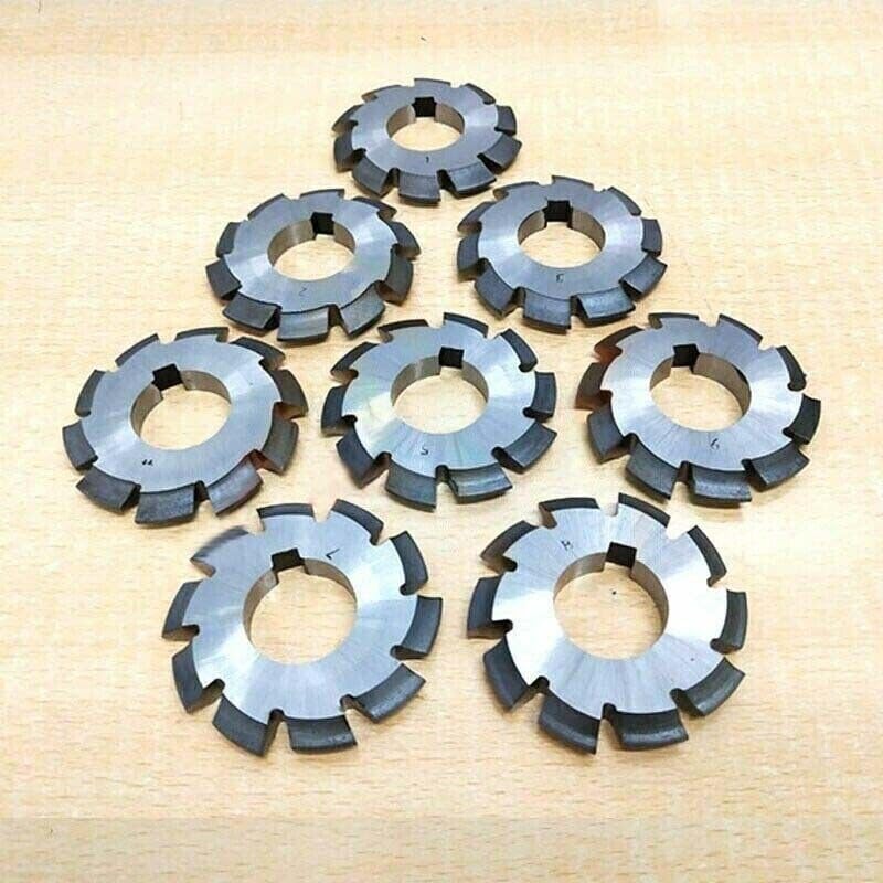TAURISH 10 DP Involute Gear Cutters Set of 8 Pieces – PA 20° Pressure Angle, 1" Bore (25.4mm), HSS M2 Material, No. 1-8