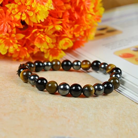 Natural Triple Protection Bracelet for Women and Men Pack of 2, 8mm Beads Adjustable Stretchable Bracelet Healing Energy Protection Bracelet for Balance and Emotional Well Being