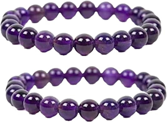 Natural Amethyst Crystal Bracelet for Women and Men 8mm Beads, Stretchable Design, Healing Crystal Jewelry, Perfect Healing Gift for Women, Crystal Bracelet Beads for Meditation & Spiritual Growth Pack of 2