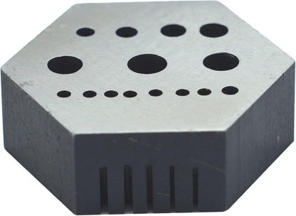 TAURISH Hexagonal Steel Riveting Anvil Block 17mm Thick Multi-Functional Bench Tool for Drilling, Riveting, Jewelry Making, and Watch Repair Hardened Steel Block with 15 Holes and 5 Slots