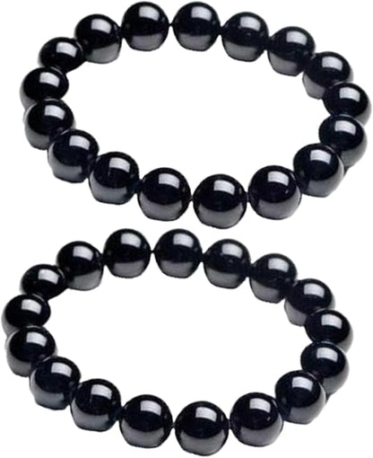 Natural Black Obsidian Crystal Bracelet for Women & Men Pack of 2, 8mm Healing Crystal Beads Stretchable Energy Bracelet for Protection, Grounding, and Healing Jewelry