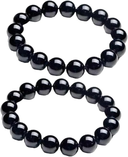 Natural Black Obsidian Crystal Bracelet for Women & Men Pack of 2, 8mm Healing Crystal Beads Stretchable Energy Bracelet for Protection, Grounding, and Healing Jewelry