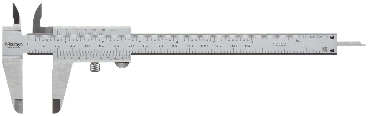 Mitutoyo 522-601 Vernier Caliper, Stainless Steel, Inch/Metric, 0-6" Range, +/-0.002" Accuracy, 0.0078" Resolution
