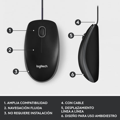 Logitech M100 Corded Mouse – Wired USB Mouse for Computers and Laptops, for Right or Left Hand Use, Black