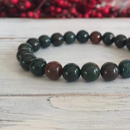 Natural Bloodstone Bracelet for Women & Men 8mm Beads Stretchable Healing Crystal Bracelet for Strength & Protection Pack of 2