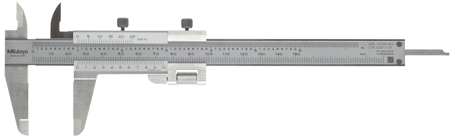 Mitutoyo 532-119 Vernier Caliper, Stainless Steel, Inch/Metric, 0-5" Range, +/-0.0011" Accuracy, 0.001" Resolution