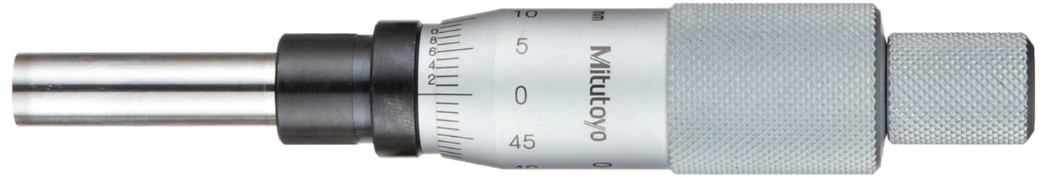 Mitutoyo 153-203 Micrometer Head, Non-Rotating Spindle, 0-25mm Range, 0.01mm Graduation, +/-0.003mm Accuracy, Plain Thimble, Flat Face