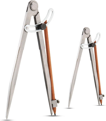 Sunshane 2 Pack Professional Woodworking Compass 8 Inch 12 Inch Carpenter Compass Pencil Compass with Wing and Pencil Holder for Geometry, Drawing and Drafting