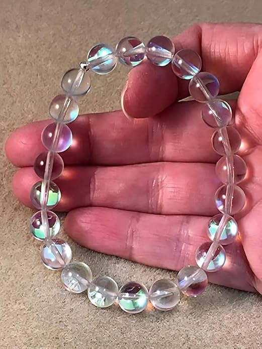Natural Angel Aura Quartz Bracelet 8mm Beads 7.5 Inches Stretchable Length Handmade Healing Crystal Jewelry for Women & Men