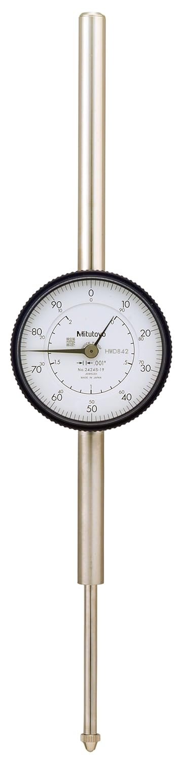 Mitutoyo 2424S-19 Dial Indicator, #4-48 UNF Thread, 0.375" Stem Dia., Lug Back, White Dial, 0-100 Reading, 2.244" Dial Dia., 0-2" Range, 0.001" Graduation, +/-0.003" Accuracy
