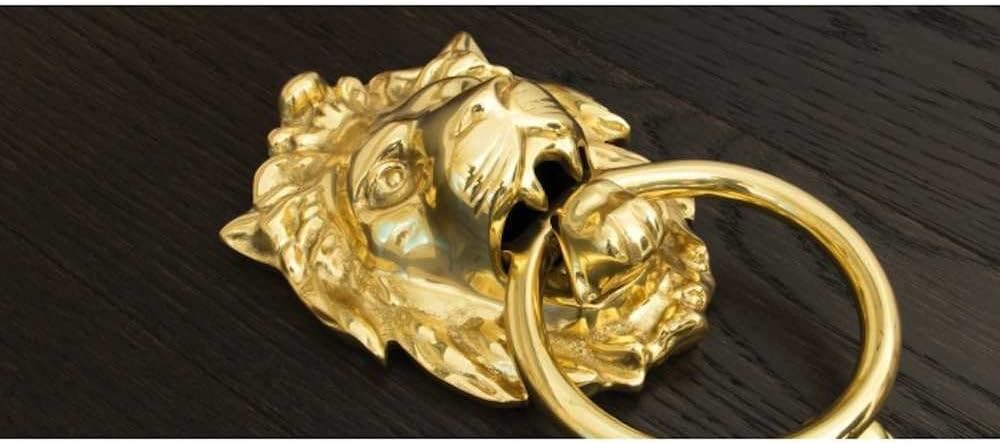 From The Anvil Polished Brass Lion Head Door Knocker