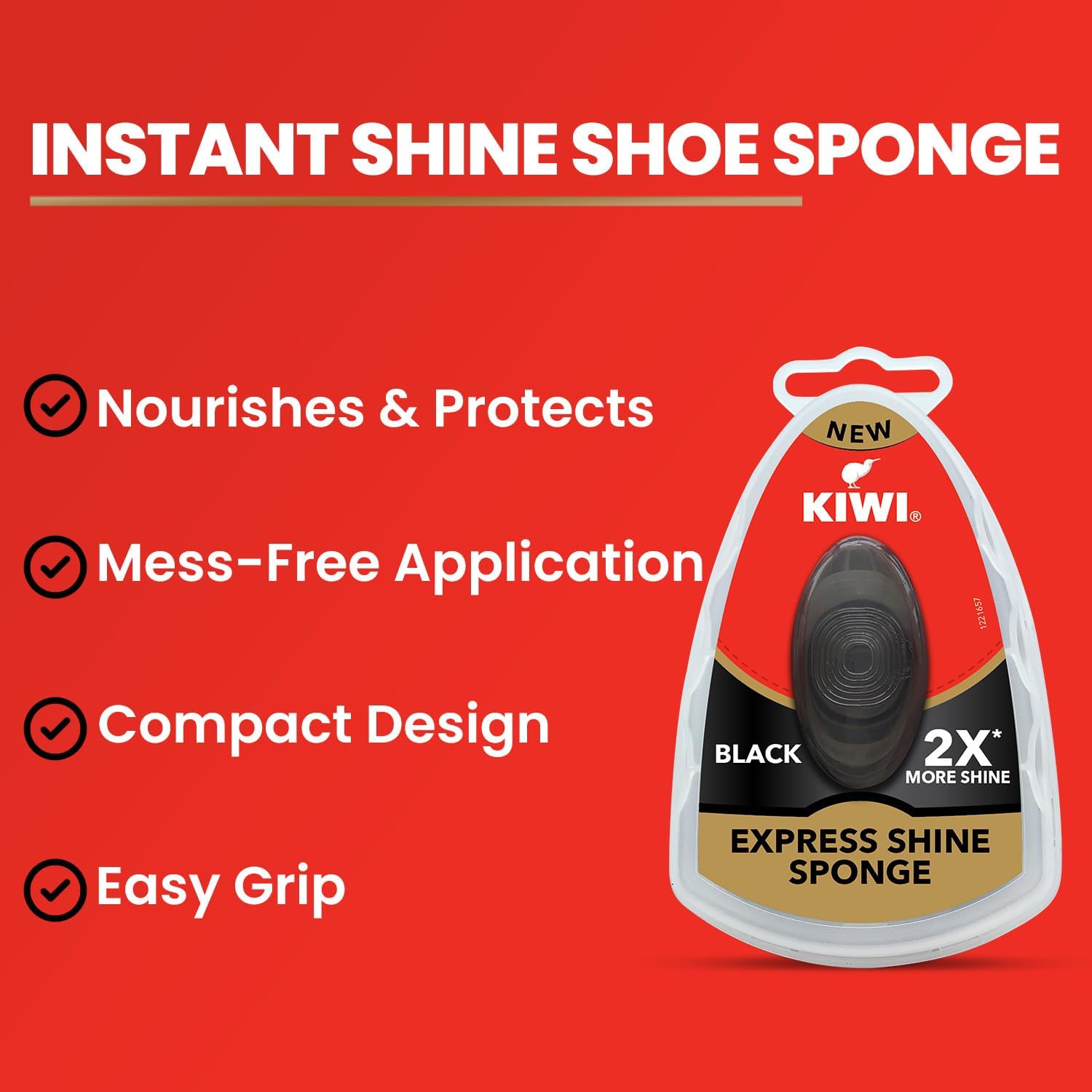 KIWI Black Rectangular Shoe Shine Sponge - Express Shine, 51.0mm (H) x 76.0mm (L) x 51.0mm (W), Quick and Easy Application, 1 Count