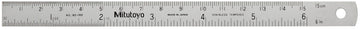 Mitutoyo 182-302, 6"/150mm Semi-Flexible Rule, (1/16, 1/32, 1/64", 1mm, 0.5mm), 5/8" Wide, Satin Chrome, Engraved Front Side Only