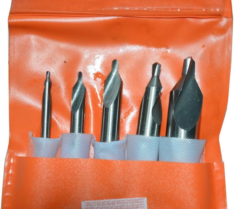 5 Piece HSS 60 Degree Combined Lathe Mill Center Drill Bit Countersink Bit Set Tool HSS M2 - Pouch Packed # 1,2 3,4,5