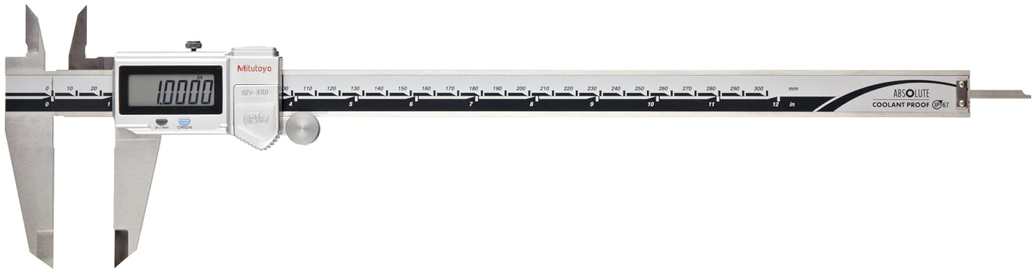 Mitutoyo 500-764-10 Digital Calipers, Battery Powered, Inch/Metric, for Inside, Outside, Depth and Step Measurements, Stainless Steel, 0"/0mm-12"/300mm Range, +/-0.0015"/0.04mm Accuracy, 0.0005"/0.01mm Resolution, Meets IP67 Specifications